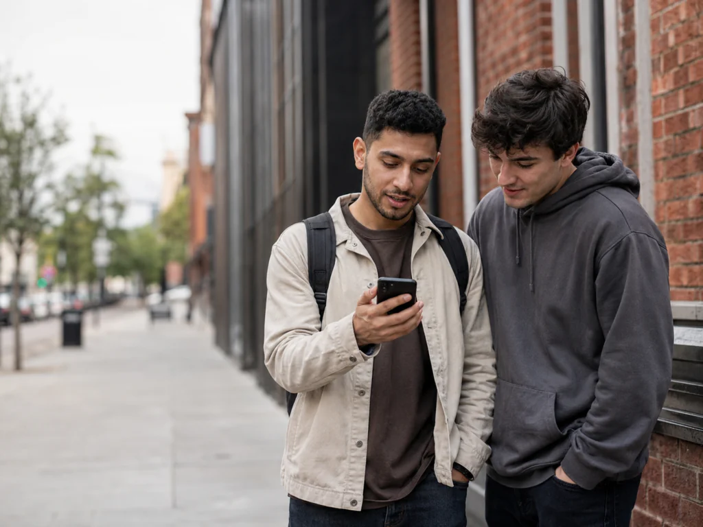 two young guys talking about finding a driving instructor